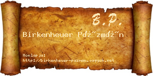Birkenheuer Pázmán névjegykártya